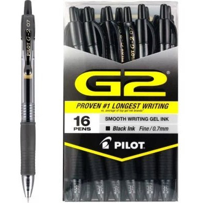 Pilot G2 Roller Ball Gel Pens, Black Ink - 16 Count