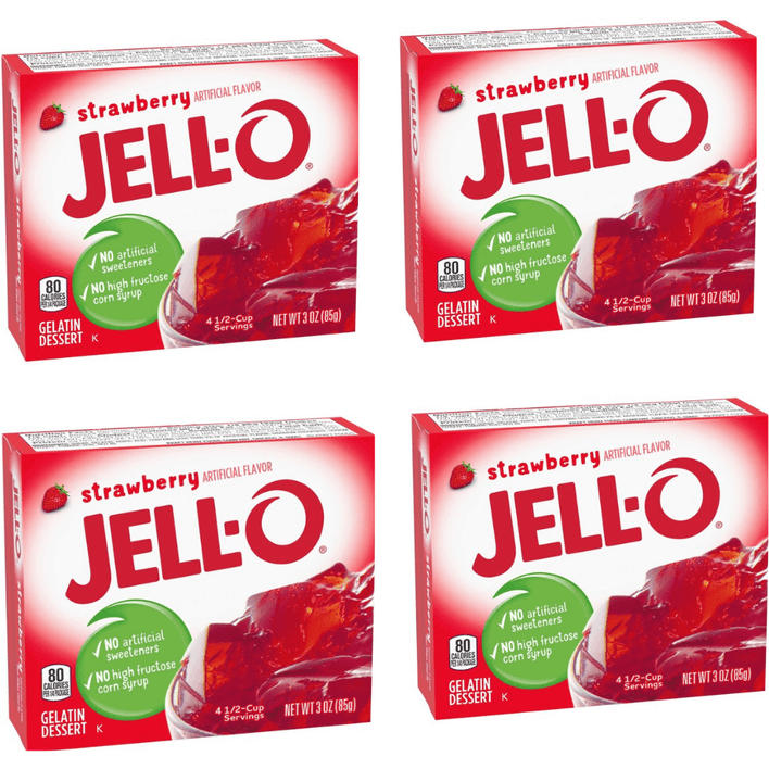 Jell-O Strawberry Gelatin Dessert Mix 3oz Box - Pack of 4