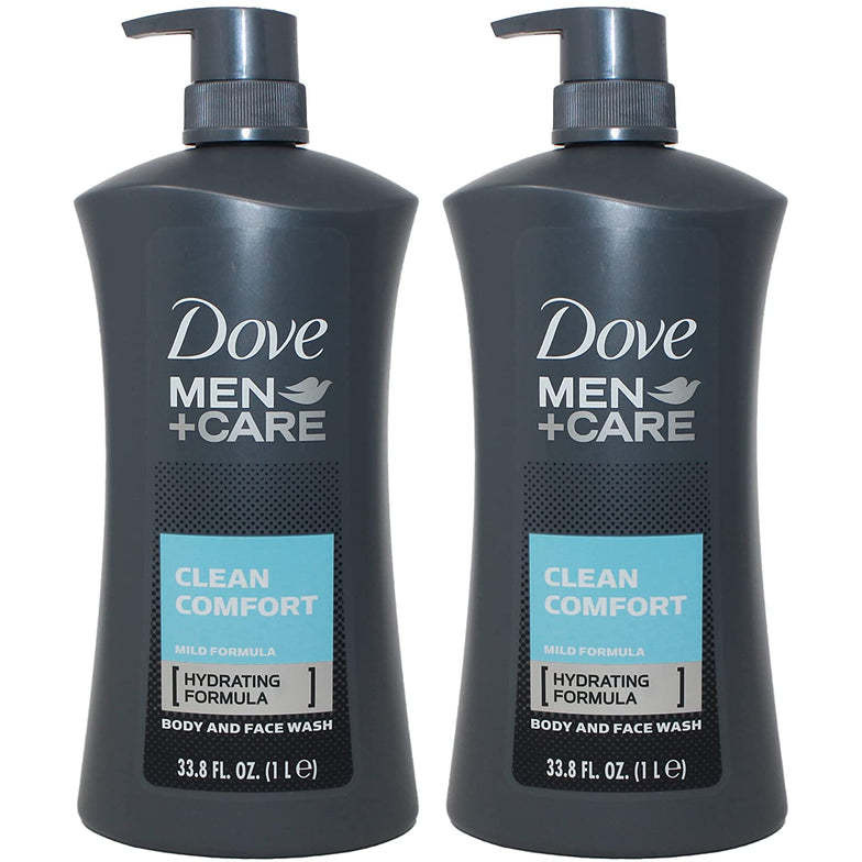 Dove Men + Care Clean Comfort Body and Face Wash with Pump 33.8oz\/ 1 Liter Pack of 2