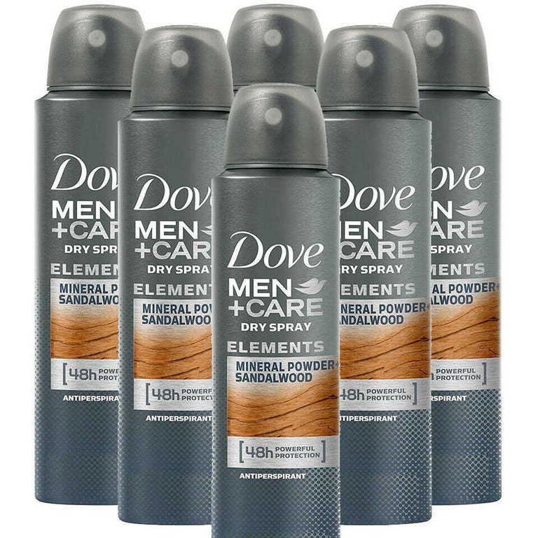 Dove Men + Care Elements Mineral Sandalwood Antiperspirant Spray 150ml (6 Pack)