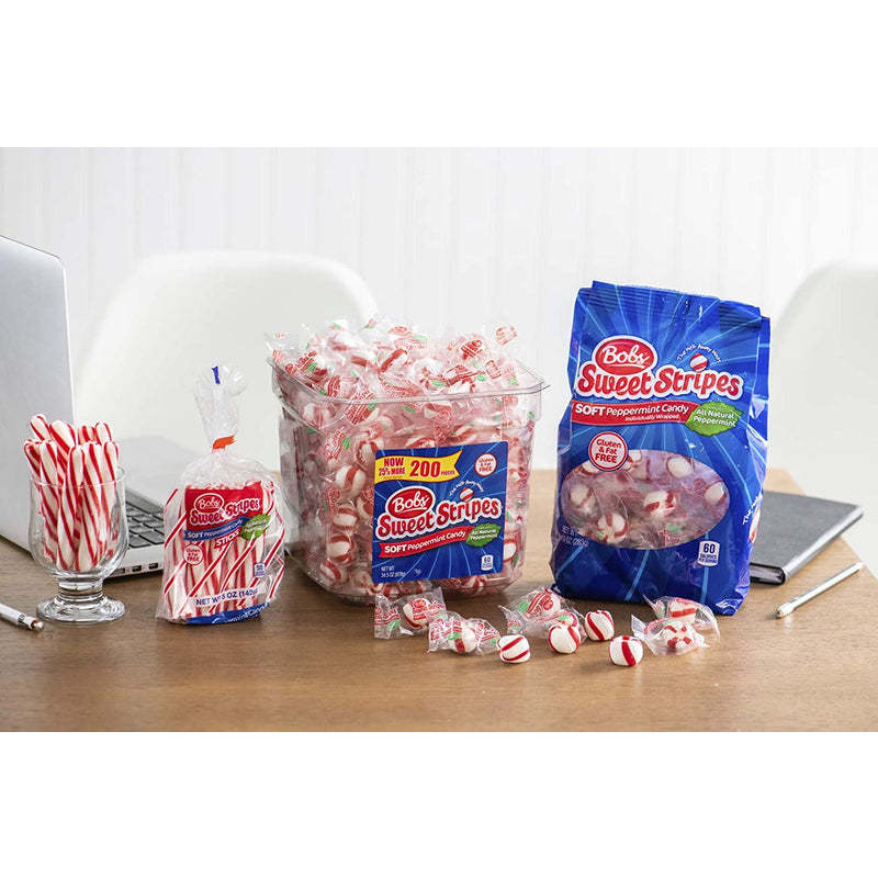 Bobs Sweet Stripes Soft Peppermint Candy,  28 Ounce Jar, 160 Pieces