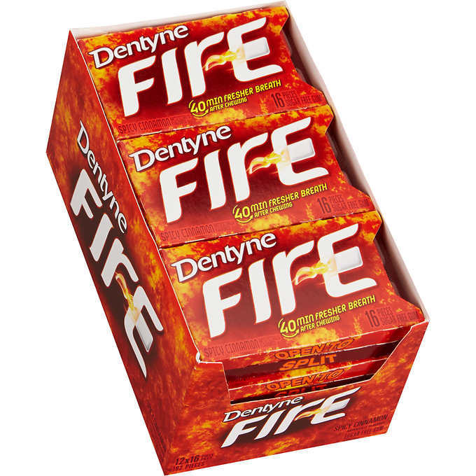 Dentyne Fire Spicy Cinnamon Sugar Free Gum 16 Pieces Per Pack - Pack of 12 - 192 Pieces Total