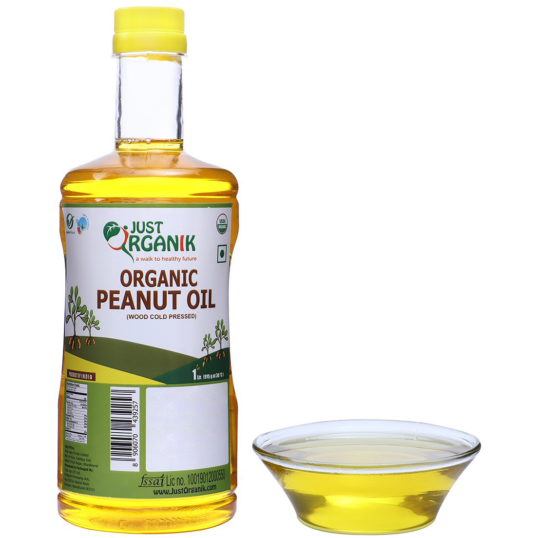 just Organik Organic Peanut Oil, Cold Pressed, Unrefined, 1 Liter
