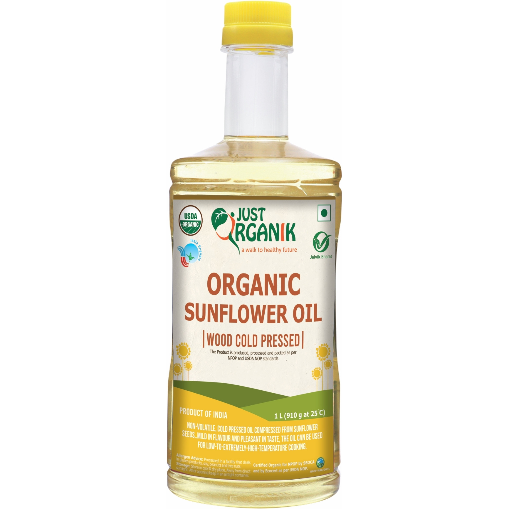 Just Organik Wood Cold Pressed Organic Sunflower Oil - 1L