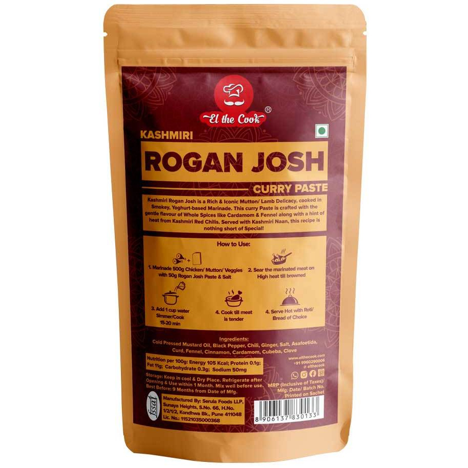 EL The Cook Kashmiri Rogan Josh Marinade, CONCENTRATE PASTE, Smoky & Aromatic Indian Meat Marinade, 3 pack x 1.7oz, Vegetarian, Gluten Free (Flavor Rogan Josh - 3 Pack)