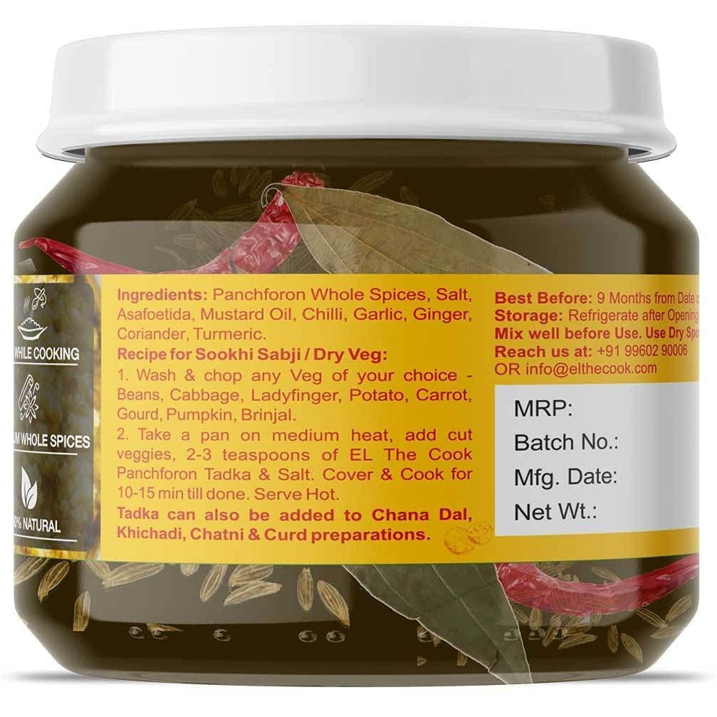 EL The Cook Ready-to-Use Bengali Tadka(CONCENRATED Whole Spice Tempering) for Vegetables & Fish, Indian Vegetables Seasoning, Super Saver Jar Pack, 6.34oz, Vegan, Gluten-Free (Flavor Bengali Tadka)