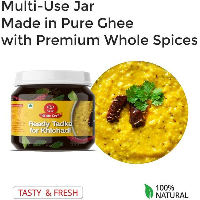 EL The Cook Ready-to-Use Ghee Tadka(CONCENRATED Whole Spice Tempering) for Kitchari, Indian Lentils Seasoning, Super Saver Jar Pack, 6.34oz, Vegetarian, Gluten-Free (Flavor Dal Kitchari)