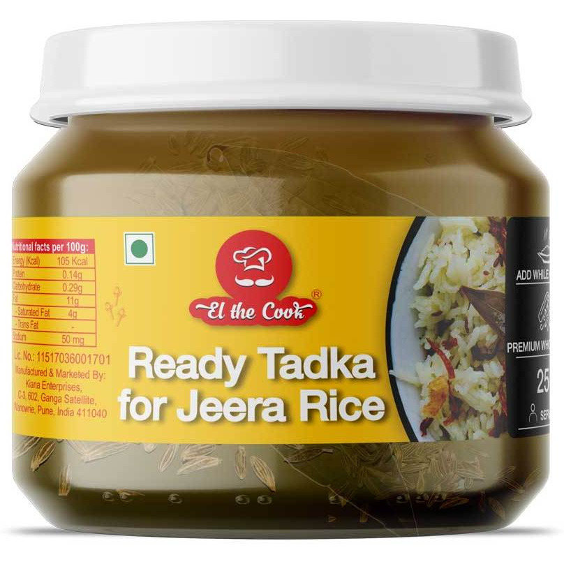 EL The Cook Ready-to-Use Ghee Tadka(CONCENRATED Whole Spice Tempering) for Jeera/Cumin Rice, Indian Rice Seasoning, Super Saver Jar Pack, 6.34oz, Vegetarian, Gluten-Free (Flavor Jeera Rice)
