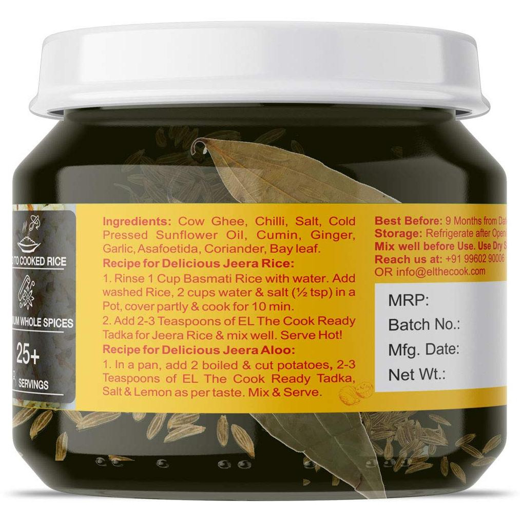 EL The Cook Ready-to-Use Ghee Tadka(CONCENRATED Whole Spice Tempering) for Jeera/Cumin Rice, Indian Rice Seasoning, Super Saver Jar Pack, 6.34oz, Vegetarian, Gluten-Free (Flavor: Jeera Rice)