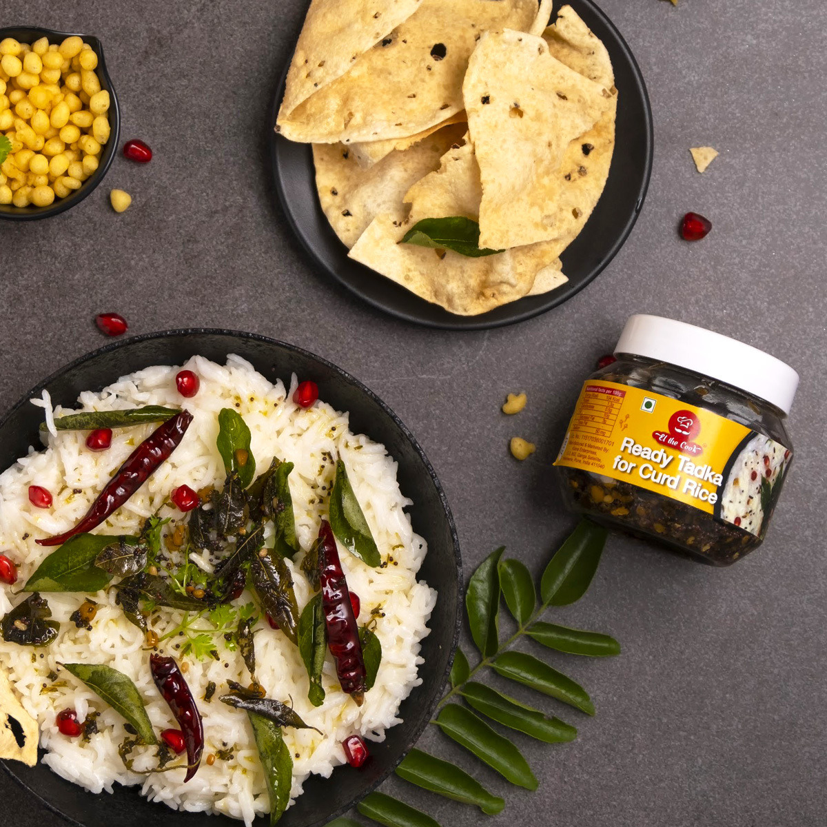 EL The Cook Ready-to-Use Tadka(CONCENRATED  Whole Spice Tempering) for Curd Rice, Indian Rice Seasoning, Super Saver Jar Pack, 6.34oz, Vegan, Gluten-Free (Flavor Curd Rice)