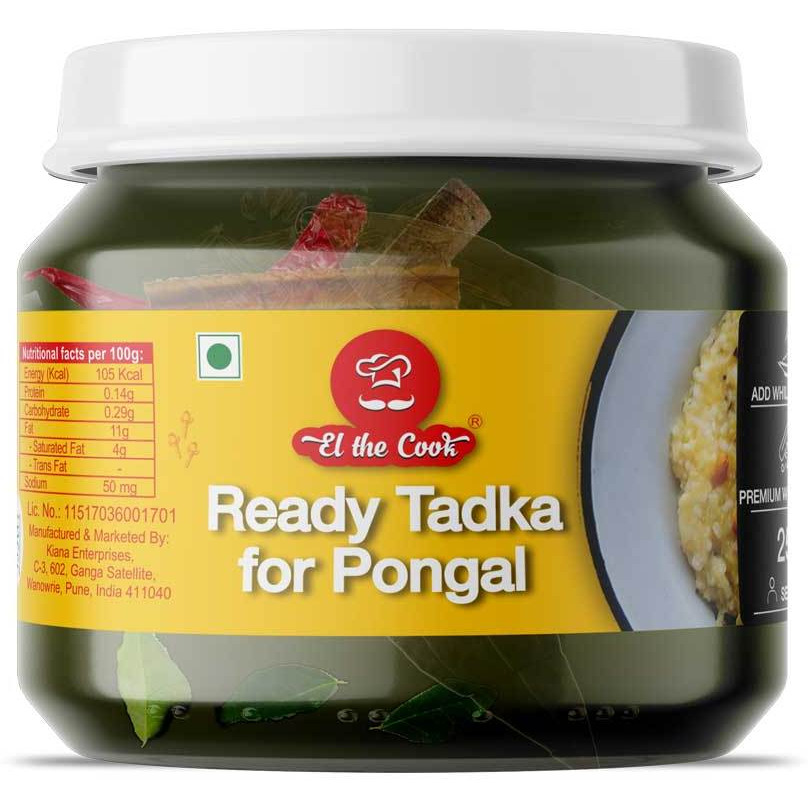 EL The Cook Ready-to-Use Ghee Tadka(CONCENRATED Whole Spice Tempering) for Pongal (South Indian Kitchari), Indian Lentils Seasoning, Super Saver Jar Pack, 6.34oz, Vegetarian, Gluten-Free (Flavor South Indian Pongal)