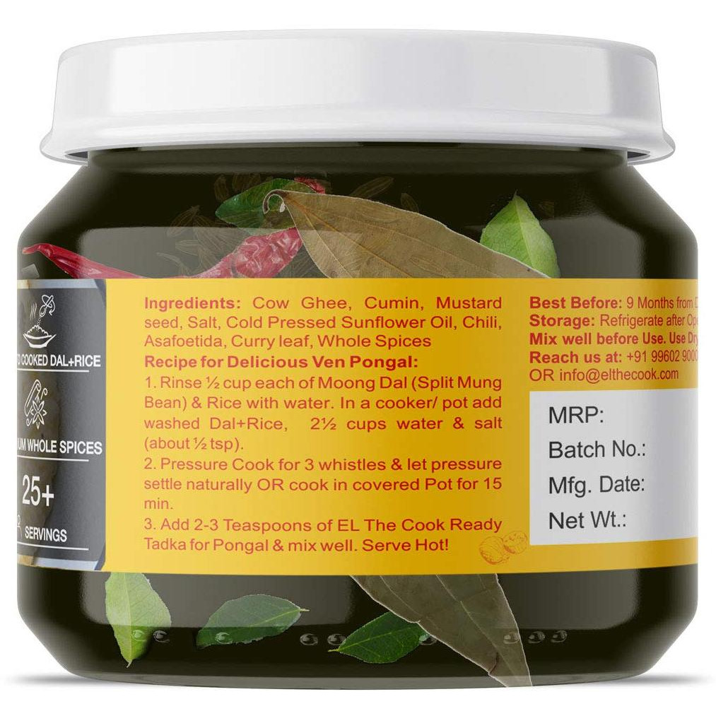 EL The Cook Ready-to-Use Ghee Tadka(CONCENRATED Whole Spice Tempering) for Pongal (South Indian Kitchari), Indian Lentils Seasoning, Super Saver Jar Pack, 6.34oz, Vegetarian, Gluten-Free (Flavor South Indian Pongal)