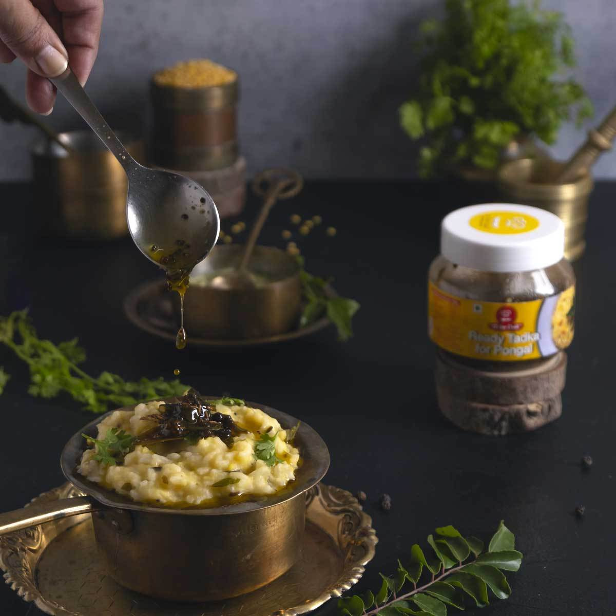 EL The Cook Ready-to-Use Ghee Tadka(CONCENRATED Whole Spice Tempering) for Pongal (South Indian Kitchari), Indian Lentils Seasoning, Super Saver Jar Pack, 6.34oz, Vegetarian, Gluten-Free (Flavor South Indian Pongal)