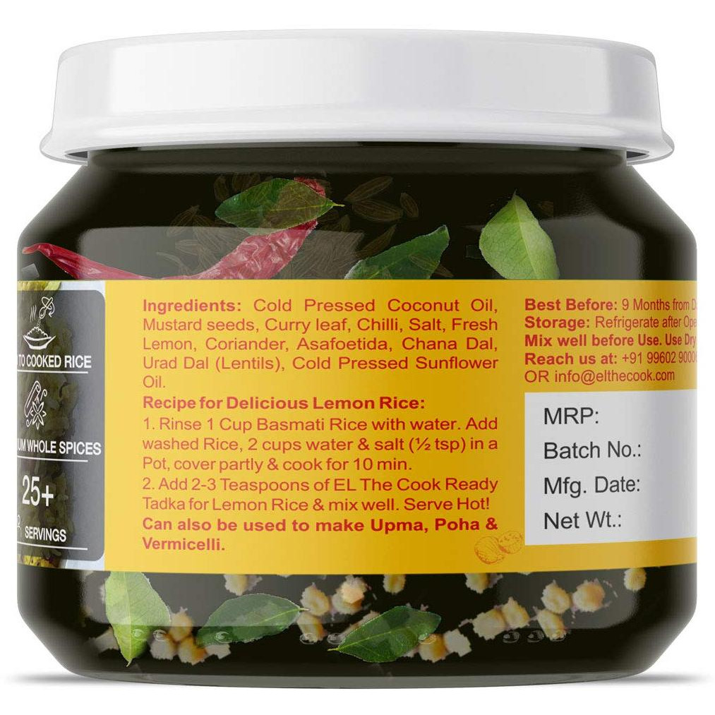 EL The Cook Ready-to-Use Tadka(CONCENTRATE Whole Spice Tempering) for Spicy Lemon Rice, Indian Rice Seasoning, Super Saver Jar Pack, 6.34oz, Vegan, Gluten-Free (Flavor Lemon Rice)
