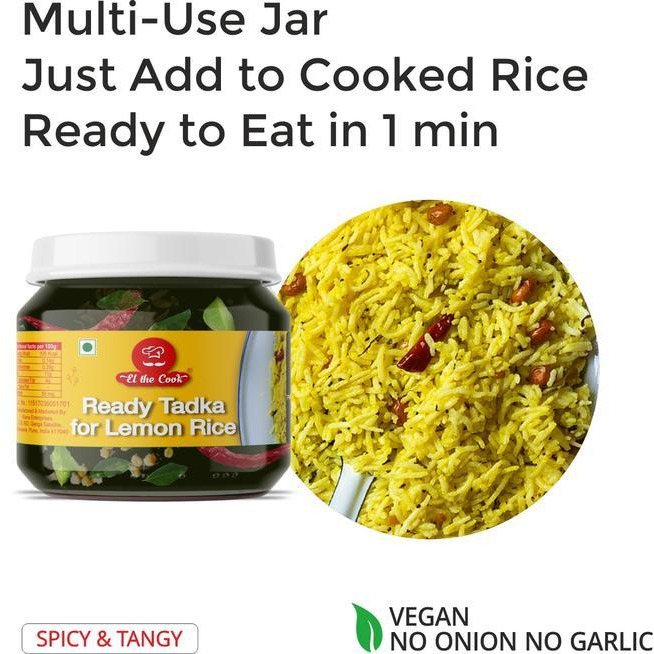 EL The Cook Ready-to-Use Tadka(CONCENTRATE Whole Spice Tempering) for Spicy Lemon Rice, Indian Rice Seasoning, Super Saver Jar Pack, 6.34oz, Vegan, Gluten-Free (Flavor: Lemon Rice)