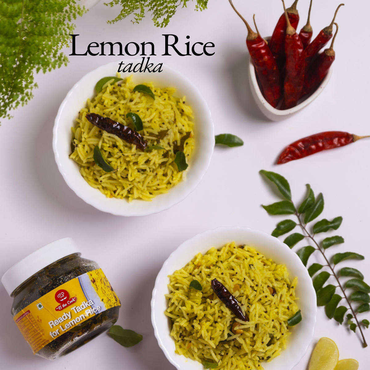 EL The Cook Ready-to-Use Tadka(CONCENTRATE Whole Spice Tempering) for Spicy Lemon Rice, Indian Rice Seasoning, Super Saver Jar Pack, 6.34oz, Vegan, Gluten-Free (Flavor Lemon Rice)