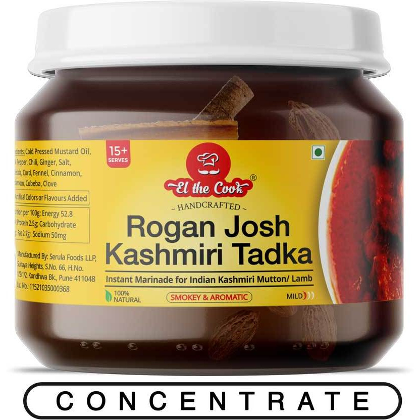 EL The Cook Ready-to-Use Tadka(CONCENRATED Whole Spice Tempering) for Kashmiri Rogan Josh, Indian Meat Marinade, Super Saver Jar Pack, 6.70oz, Vegan, Gluten-Free (Flavor Rogan Josh)