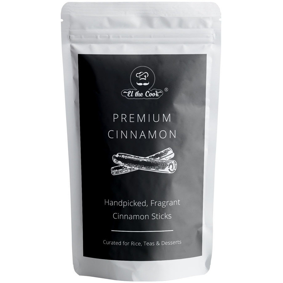 EL The Cook Whole Cinnamon Sticks | Aromatic Indian Spice | Natural, Vegan, Gluten Free, NON-GMO, Resealable Bag | Ideal for Indian, Asian Cooking, Tea, Coffee, Baking & Mulling Wine | 3.5oz (100gm) (Flavor Cinnamon Sticks)