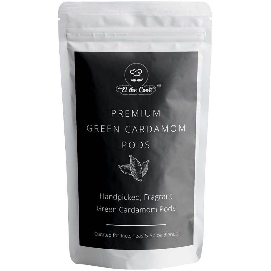 EL The Cook Whole Green Cardamom Pods | Aromatic Indian Spice | Natural, Vegan, Gluten Free, NON-GMO, Resealable Bag | Ideal for Indian, Middle-Eastern Cooking, Tea, Baking & Desserts | 2.8oz (4 x 20gm) (Flavor Green Cardamom)
