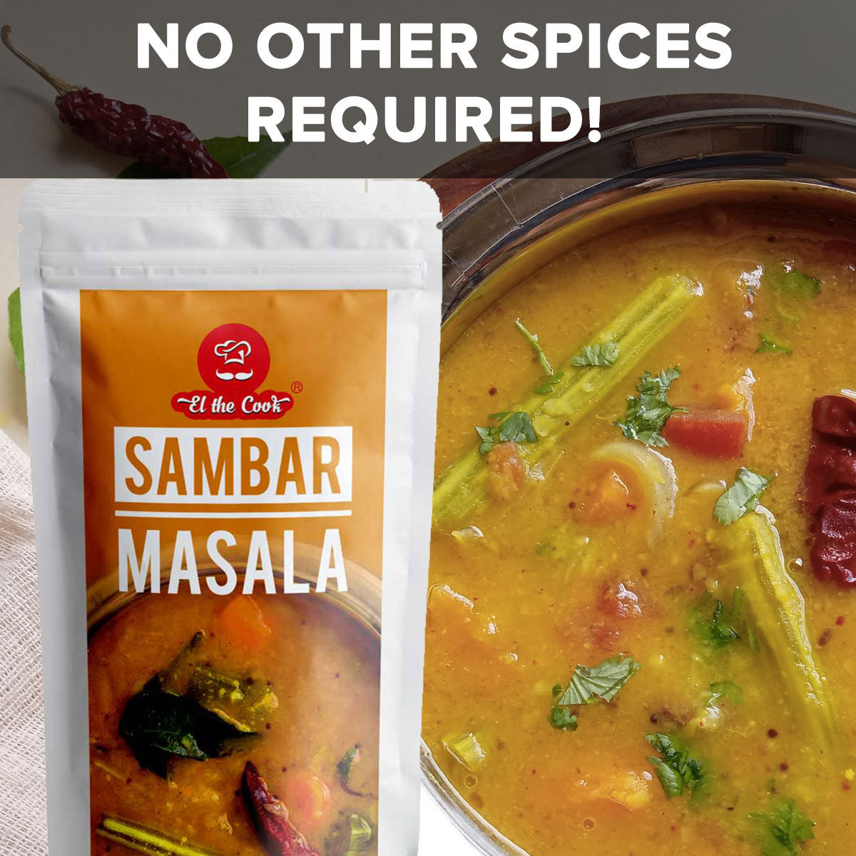 El The Cook Madras Sambar Masala, Premium Indian Spice Blend, For Lentil Soup, 2.82oz, Vegan, Gluten-Free (Flavor: Sambar Masala)