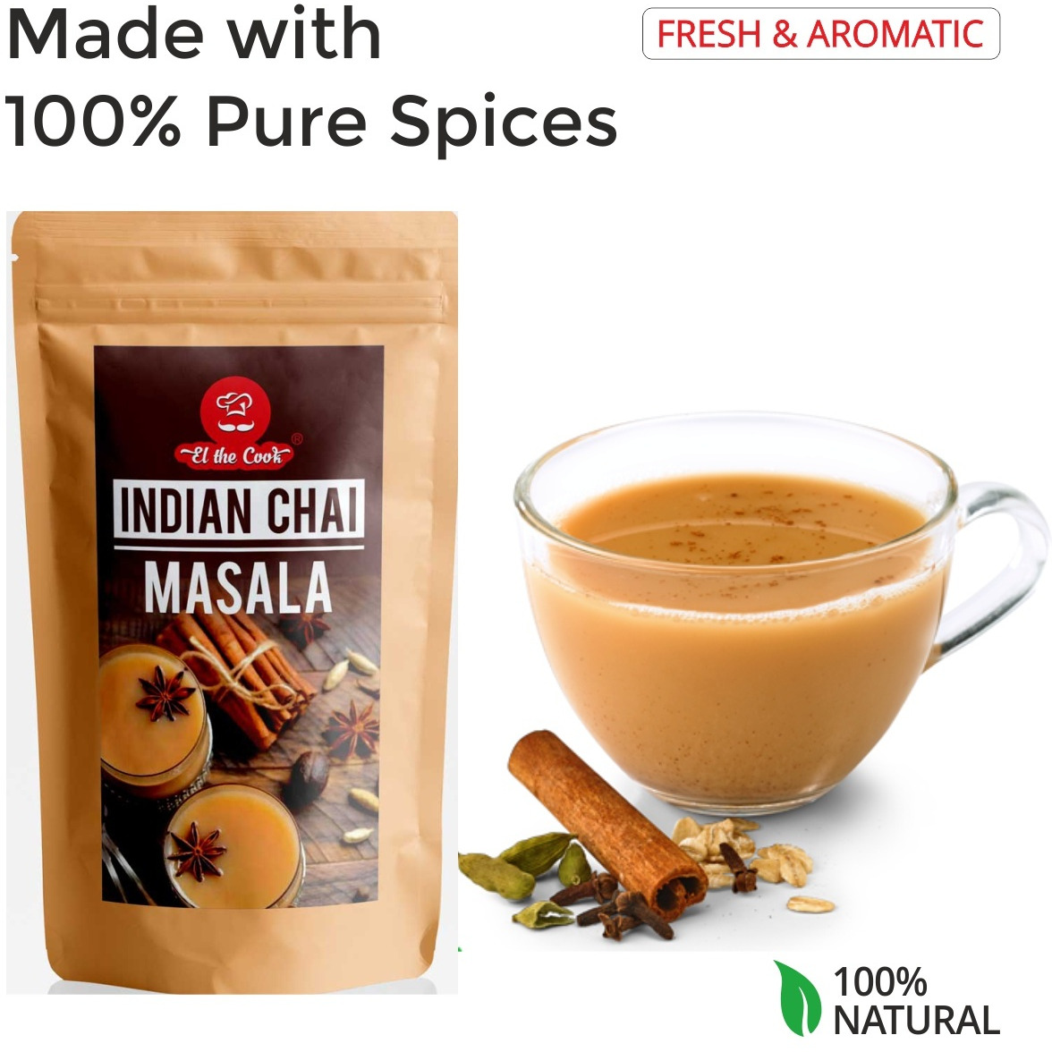 El The Cook Indian Chai Masala, Premium Indian Spice Blend for Tea, Masala Chai, Chai Tea, Caffiene-Free, 1.7oz, Vegan, Gluten-Free (Flavor Chai Masala)