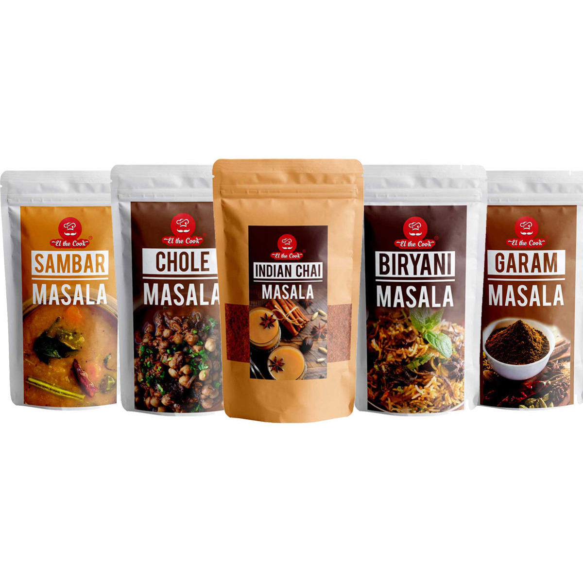 El The Cook Super Masalas Combo , Premium Indian Spice Blend Super Saver Combo, Garam, Biryani, Chole, Sambar, Chai Masalas (4 x 2.82oz + 1 x 1.7oz), Vegan, Gluten-Free (Flavor: Super Saver 5 Pack)