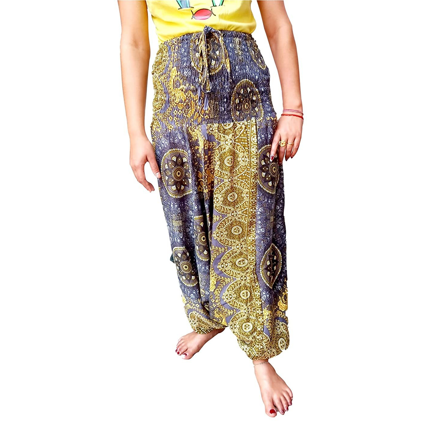 MILLION STORE Printed Baggy Boho Aladdin Harem Pant Jumpsuit for Women (Color: teal)