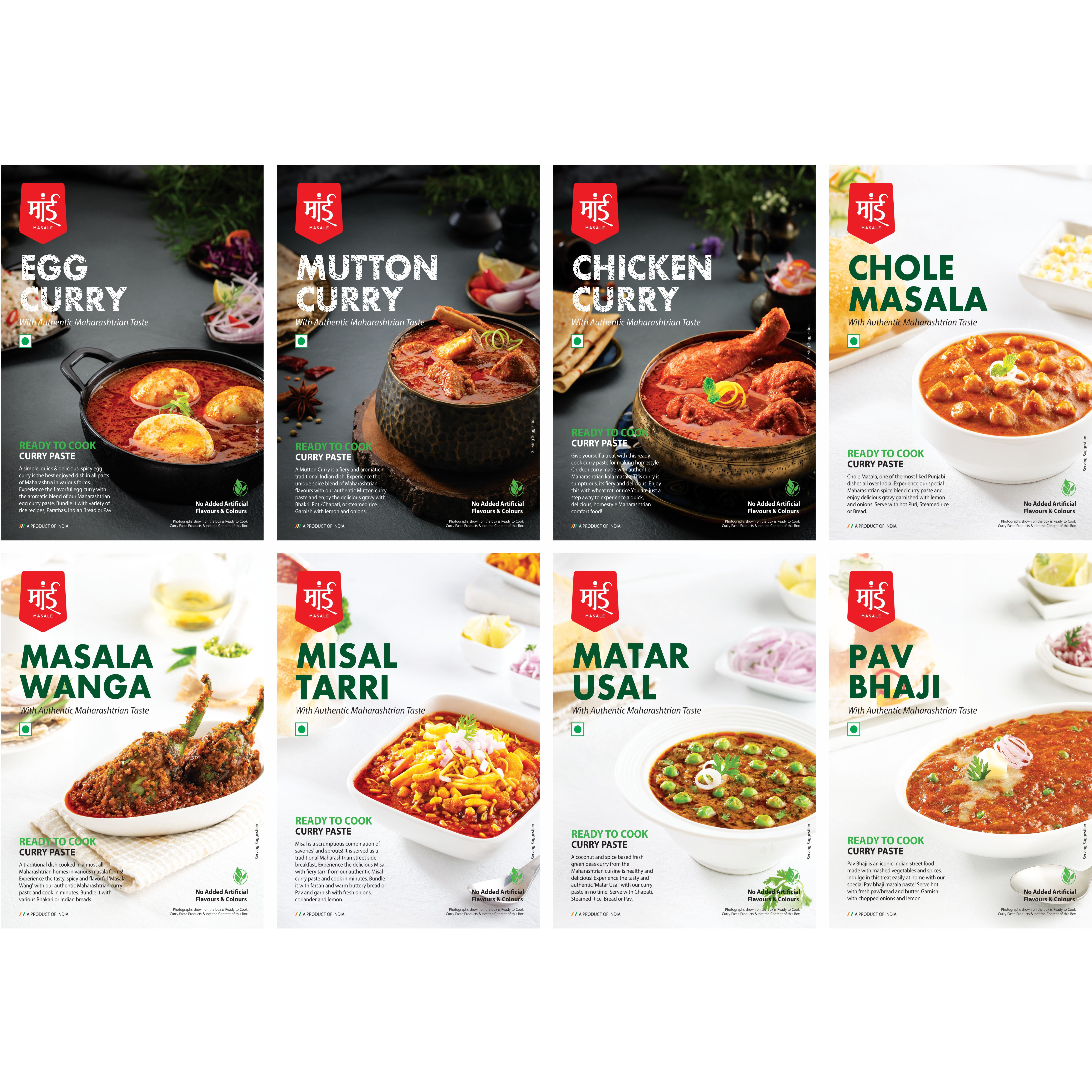 Maai Masale Ready to Cook Curry Paste, Easy to Cook, Indian Masala Curry Paste, Instant Food Meals All Party Pack-8