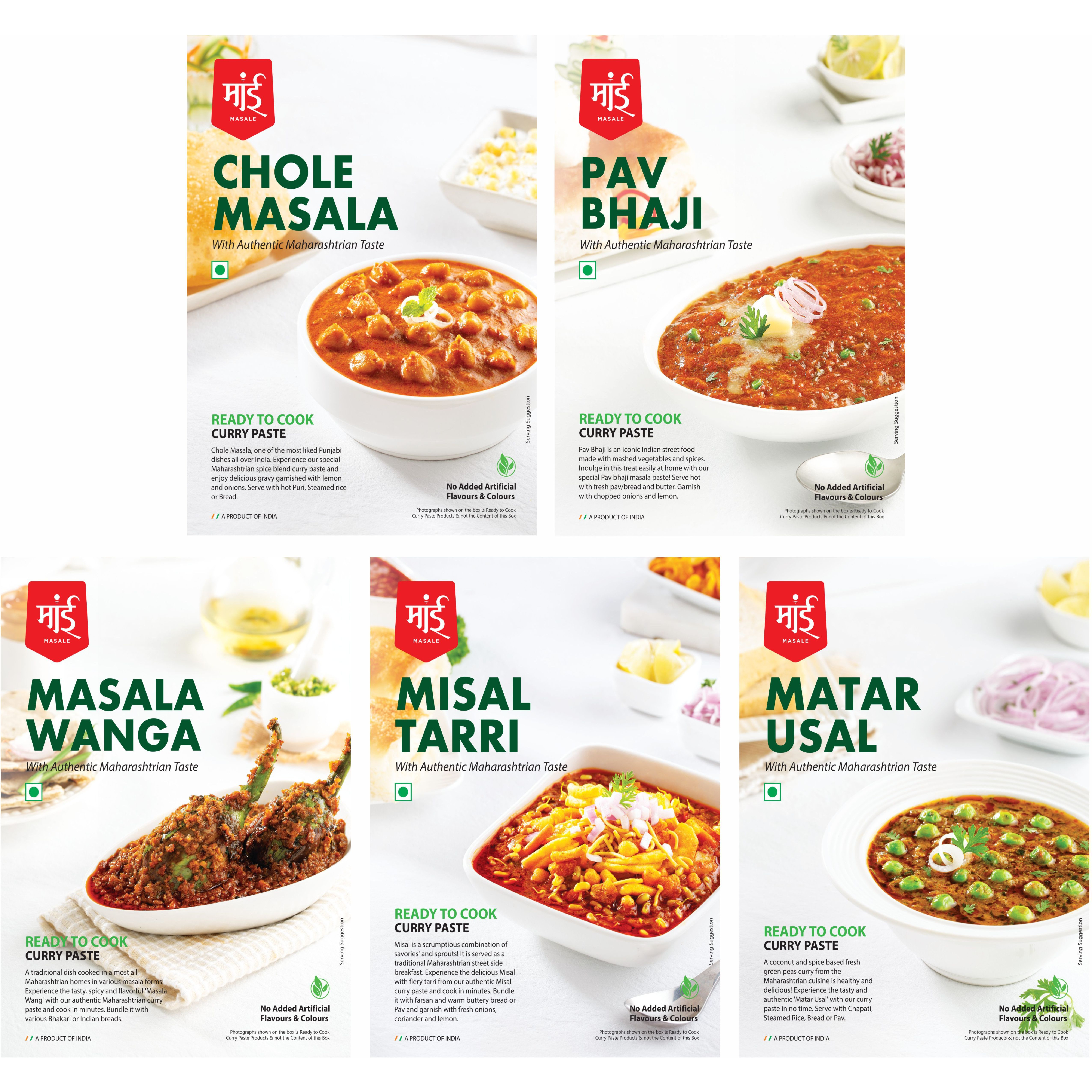 Maai Masale Ready to Cook All Veg (Pack of 5) l Indian Masala Curry Paste l Inastant Food Meals- Pack of 5