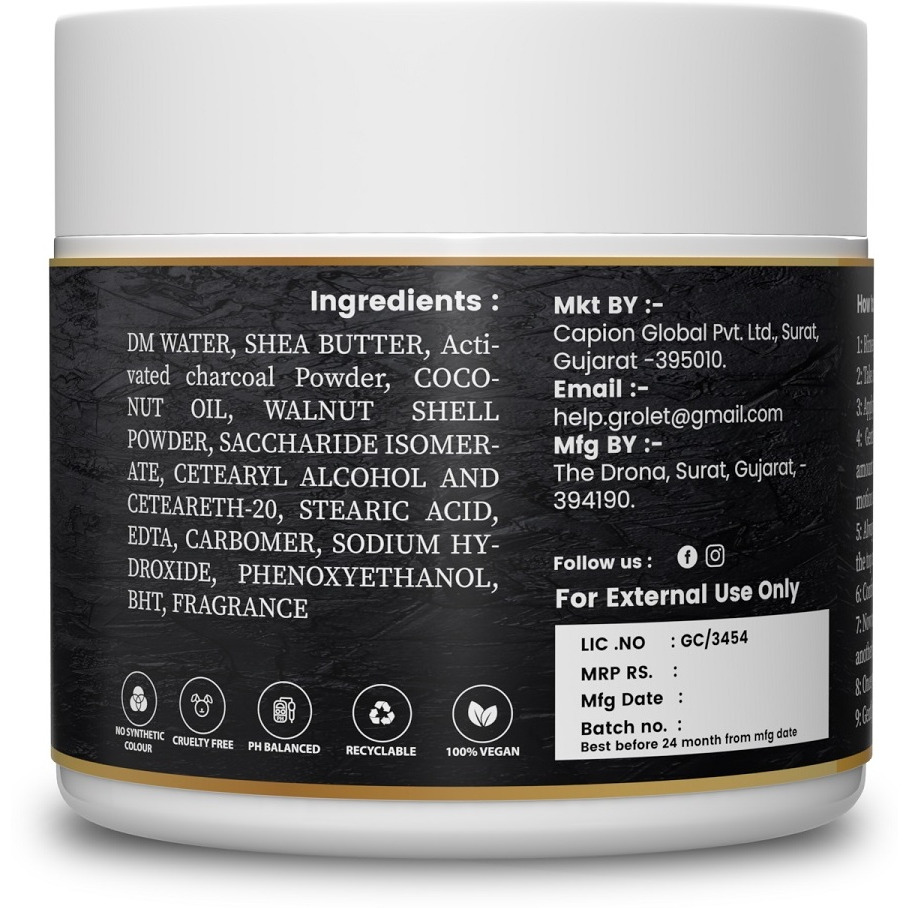 Grolet Natural Activated Charcoal Exfoliation Face Scrub