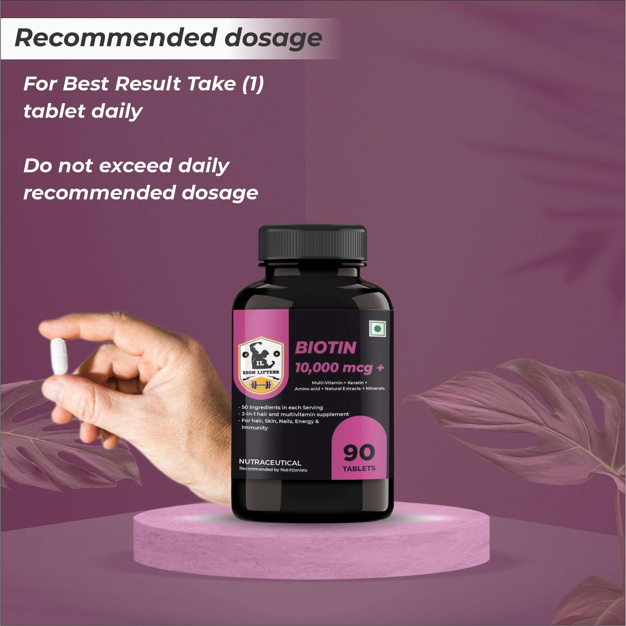 IRON LIFTERS Biotin Supplement for Hair Growth & Healthy Glowing Skin & Nails