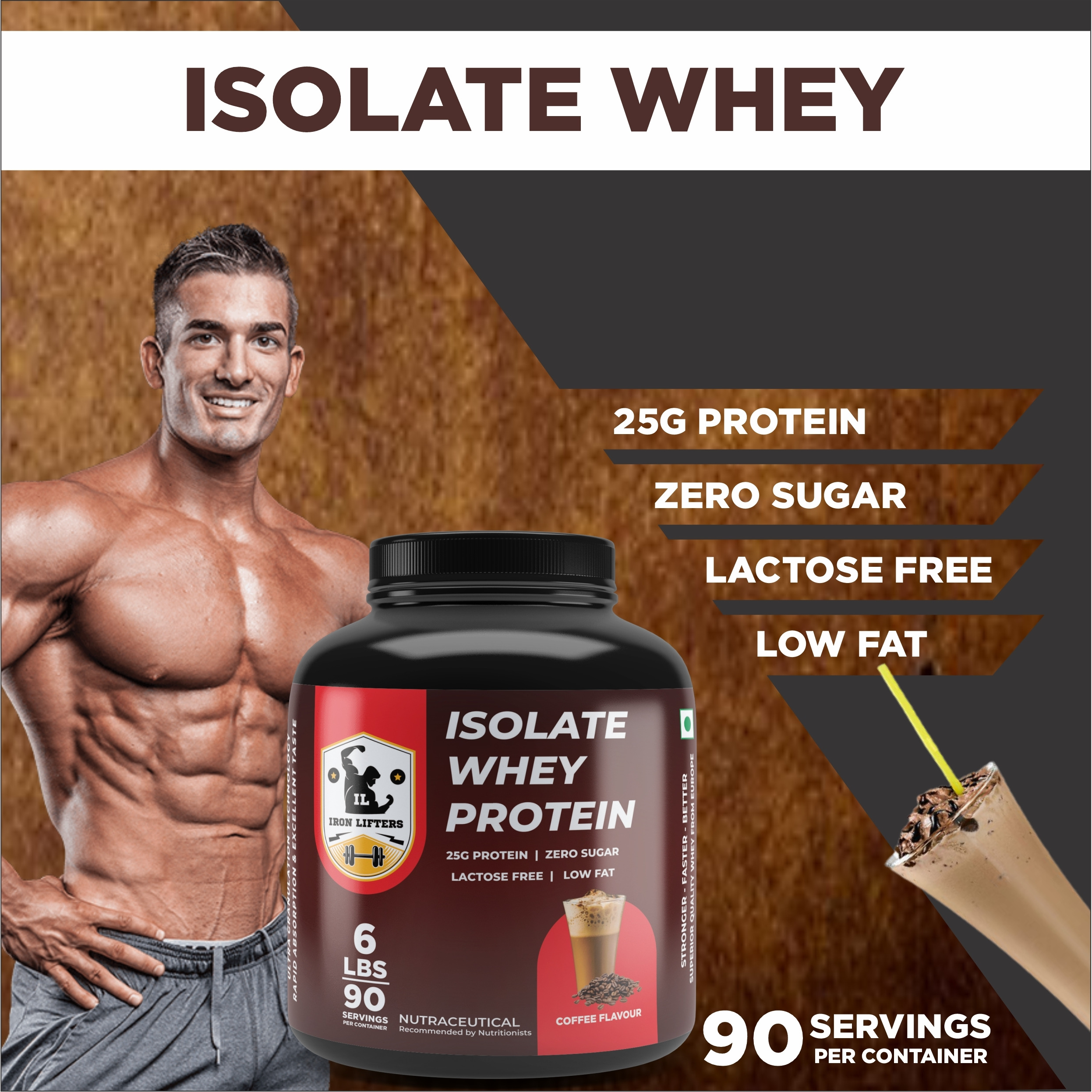 IRON LIFTERS Isolate Whey Protein Muscle Building Supplement (6 Lbs, 2721 GM, Coffee Flavor) (Size 6 LBS)