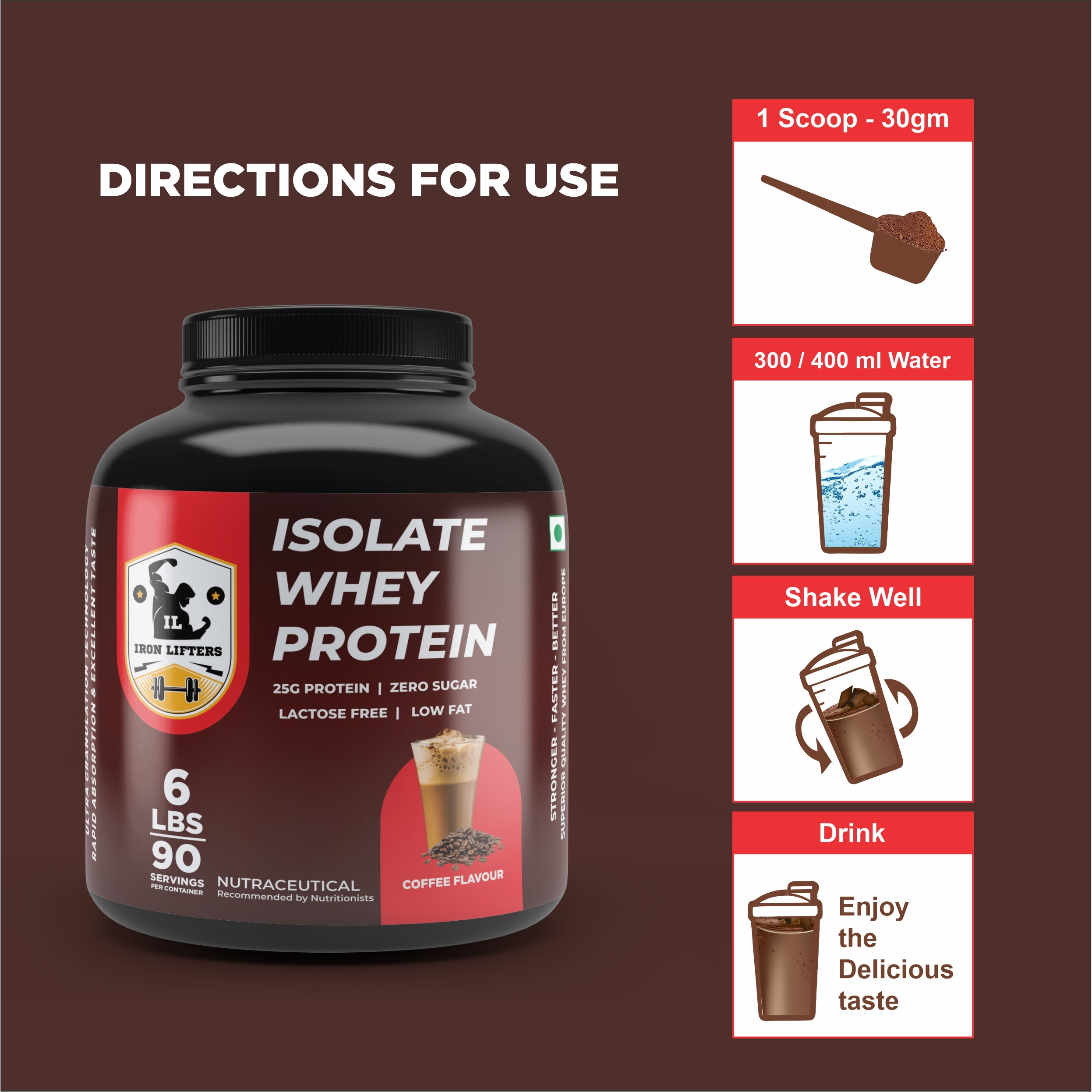 IRON LIFTERS Isolate Whey Protein Muscle Building Supplement (6 Lbs, 2721 GM, Coffee Flavor) (Size 6 LBS)