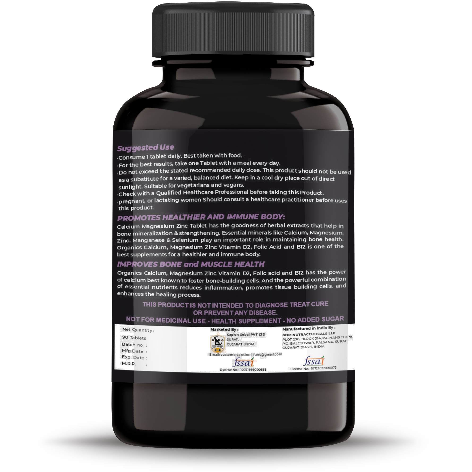 IRON LIFTERS Calcium Magnesium Zinc & Vitamin D3 Supplement Tablet (90 Tablets)
