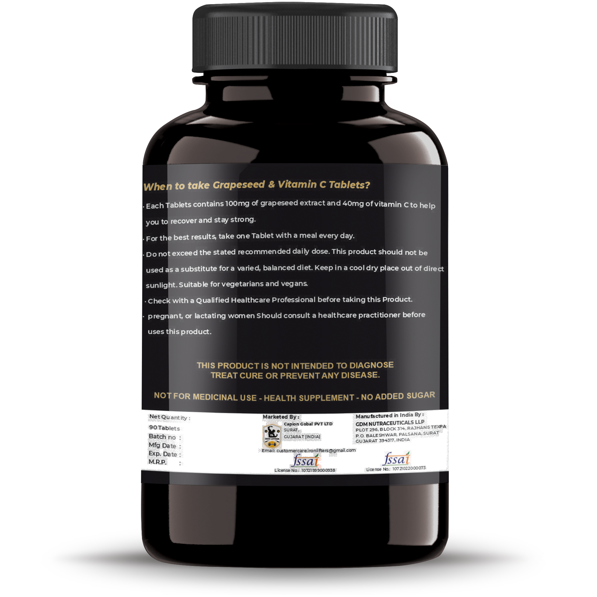 IRON LIFTERS Vitamin C Tablets with Grapes Seed Extract Antioxidant Supplement (90 Tablets)