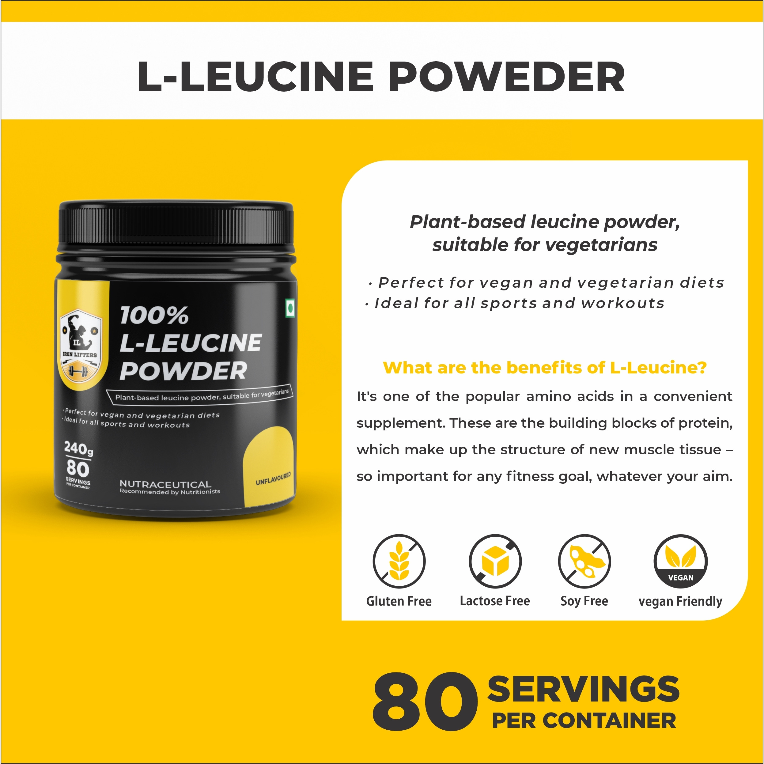 IRON LIFTERS L-Leucine Powder Intra Workout Supplement