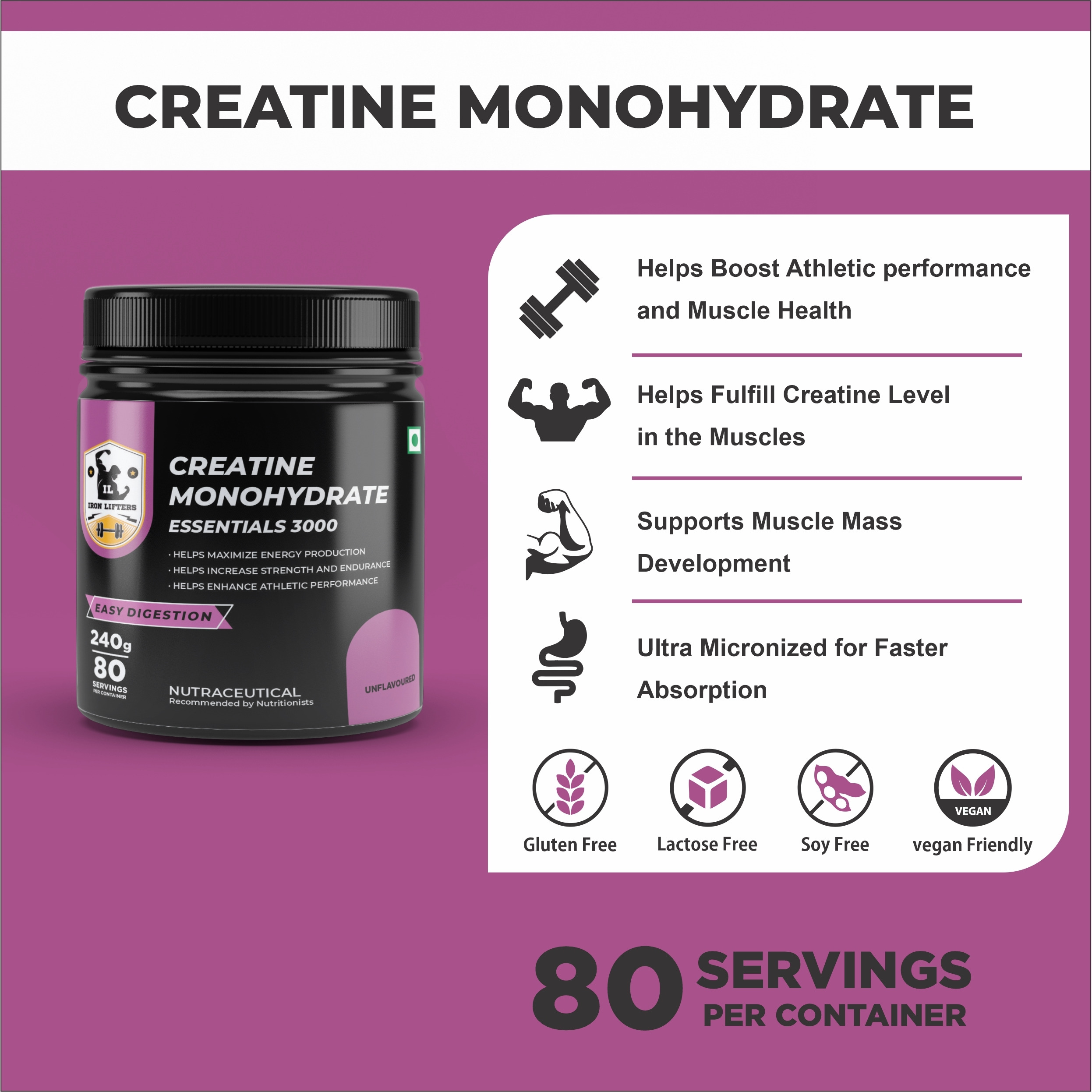 IRON LIFTERS Creatine Monohydrate Essentials 3000MG