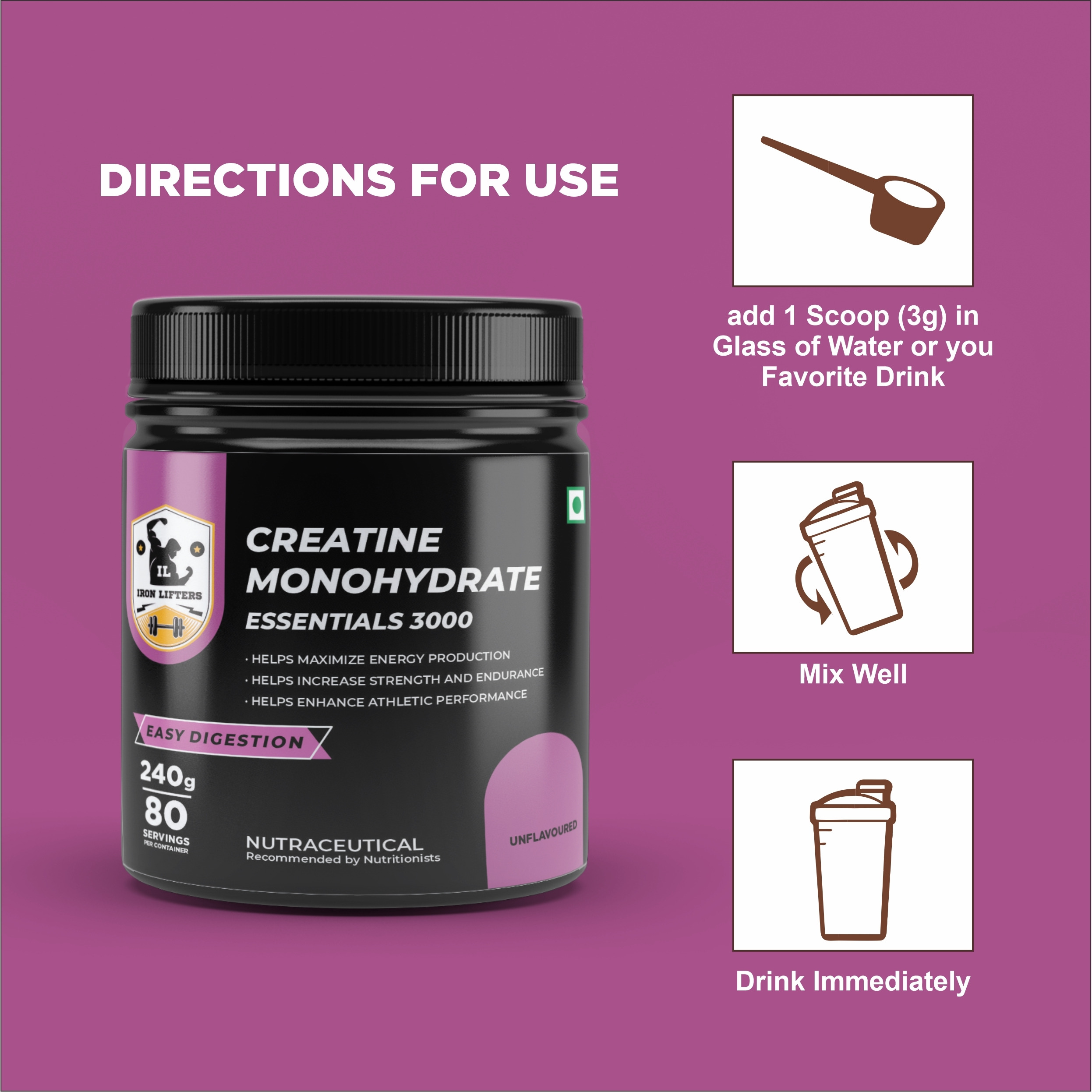 IRON LIFTERS Creatine Monohydrate Essentials 3000MG