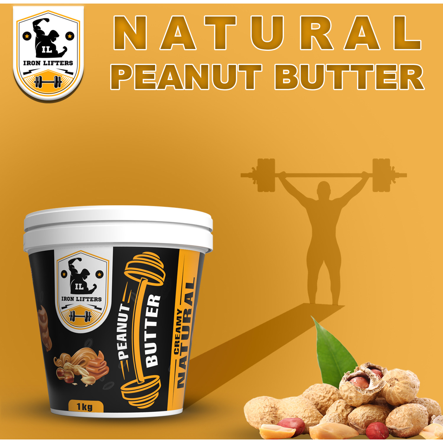 IRON LIFTERS High Protein Natural Roasted Peanuts Butter Super Creamy | No Added Sugar, Salt, or Hydrogenated Oils | 1  KG (Size: 1 Kg, Flavor: Unflavoured Creamy 1kg)
