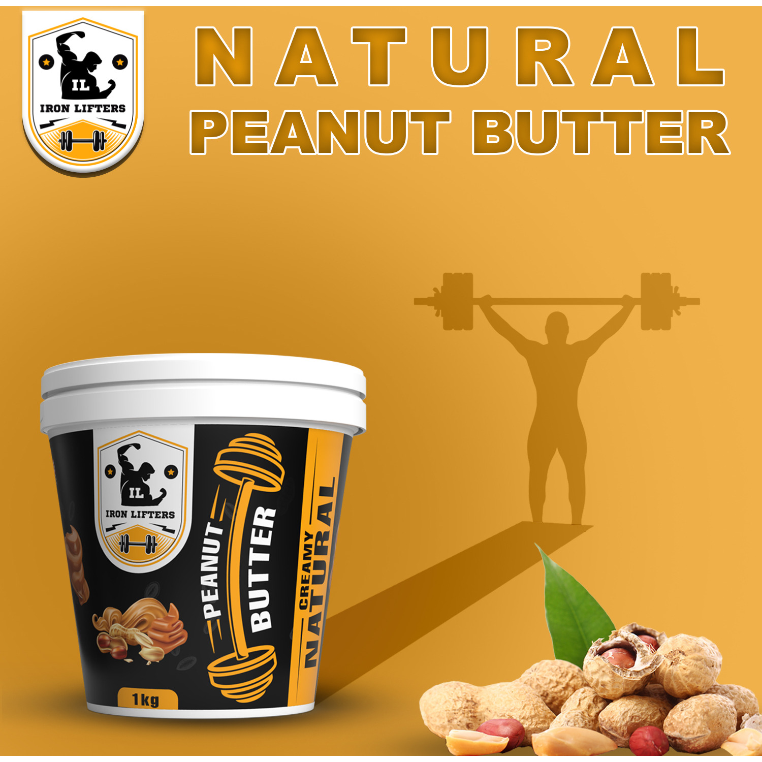 IRON LIFTERS High Protein Natural Roasted Peanuts Butter Super Creamy | No Added Sugar, Salt, or Hydrogenated Oils | 1  KG (Size 1 Kg, Flavor Unflavoured Creamy 1kg)