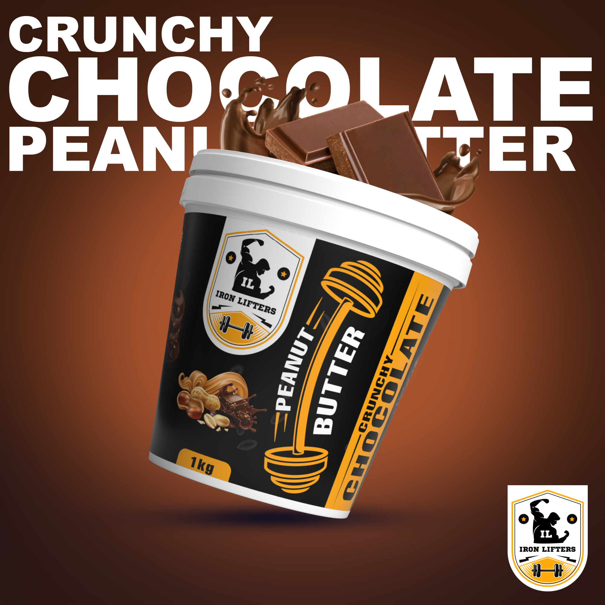 IRON LIFTERS High Protein Roasted Peanuts Butter Super Crunchy with Chocolate Sweetened Flavor | No Added Sugar, Salt, or Hydrogenated Oils | 1  KG (Size 1 Kg, Flavor Chocolate Crunchy 1 kg)