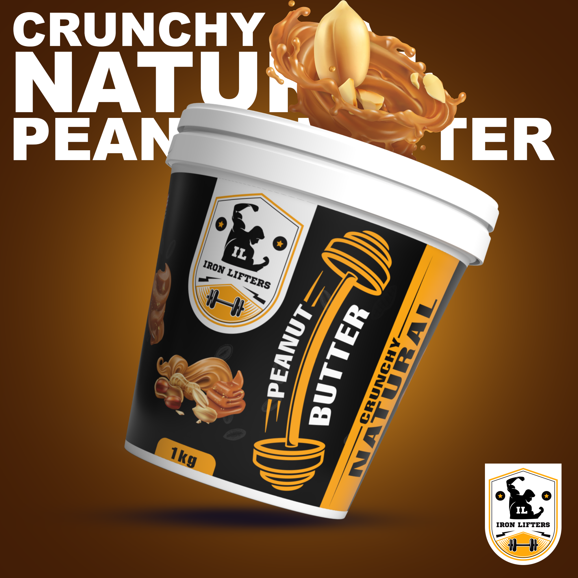 IRON LIFTERS High Protein All Natural Roasted Peanuts Butter Super Crunchy Unsweetened| No Added Sugar, Salt, or Hydrogenated Oils | 1  KG (Size 1 Kg, Flavor Unflavoured Crunchy 1 kg)