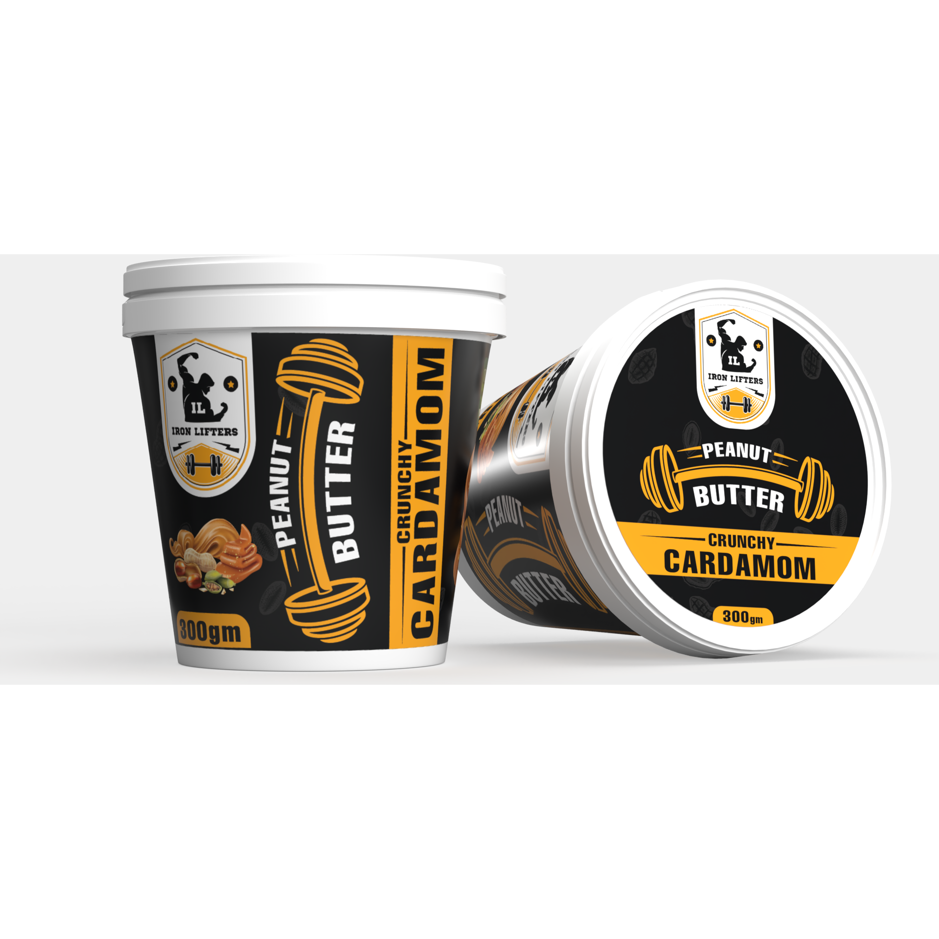 IRON LIFTERS High Protein Roasted Peanuts Butter Super Crunchy with Cardamom Sweetened Flavor | No Added Sugar, Salt, or Hydrogenated Oils | 300 gm (Size 300 gm, Flavor Cardamom Crunchy 300 gm)