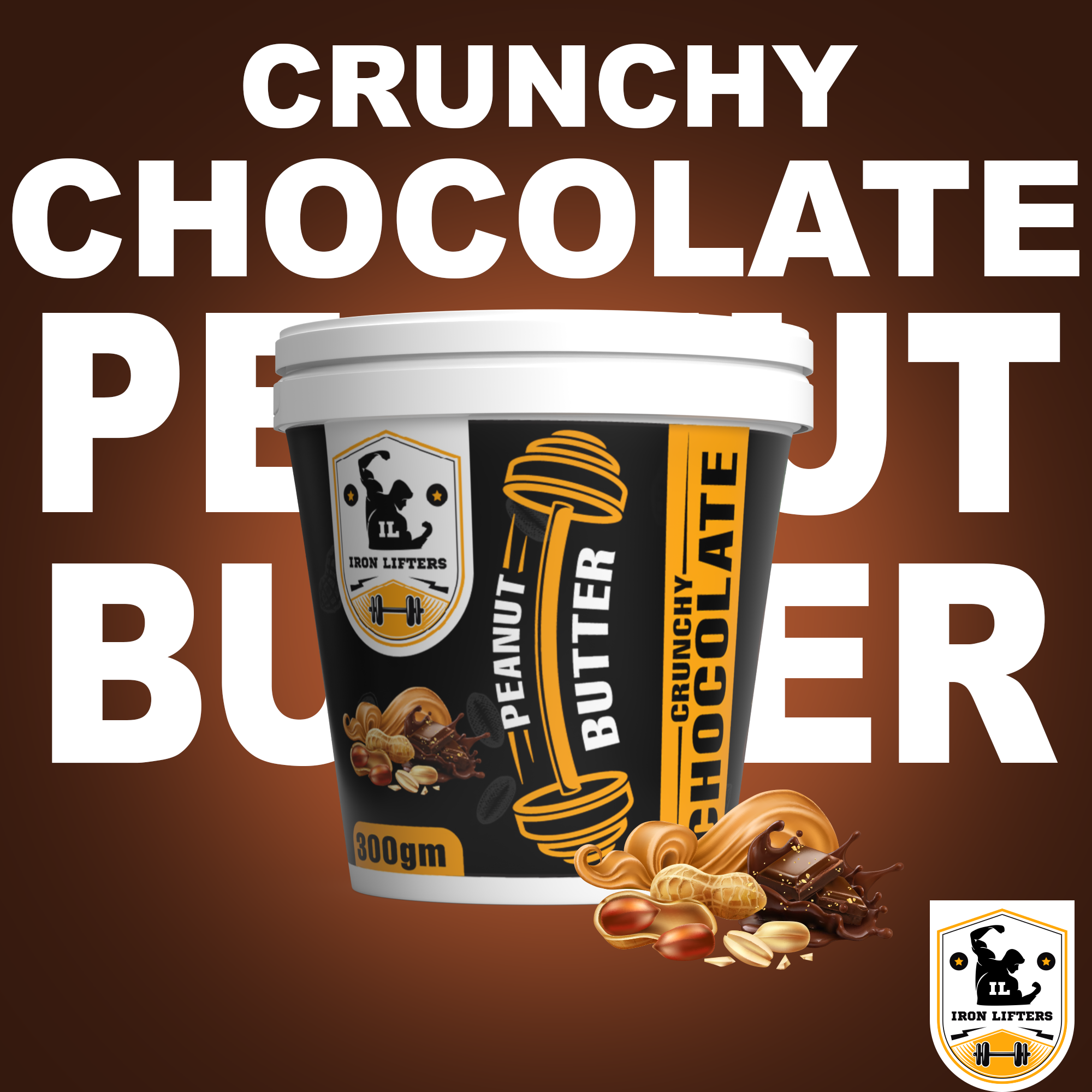 IRON LIFTERS High Protein Roasted Peanuts Butter Super Crunchy with Chocolate Sweetened Flavor | No Added Sugar, Salt, or Hydrogenated Oils | 300 gm (Size 300 gm, Flavor Chocolate Crunchy 300gm)