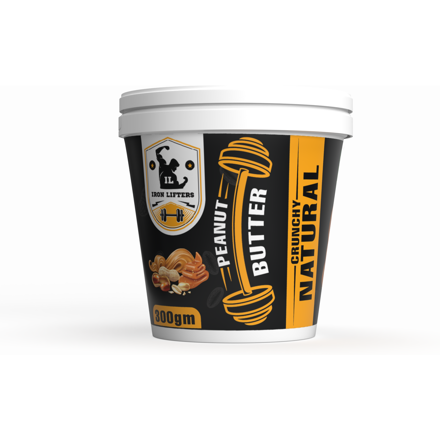 IRON LIFTERS High Protein All Natural Roasted Peanuts Butter Super Crunchy Unsweetened| No Added Sugar, Salt, or Hydrogenated Oils | 300 gm (Size 300 gm, Flavor Unflavoured Crunchy 300gm)