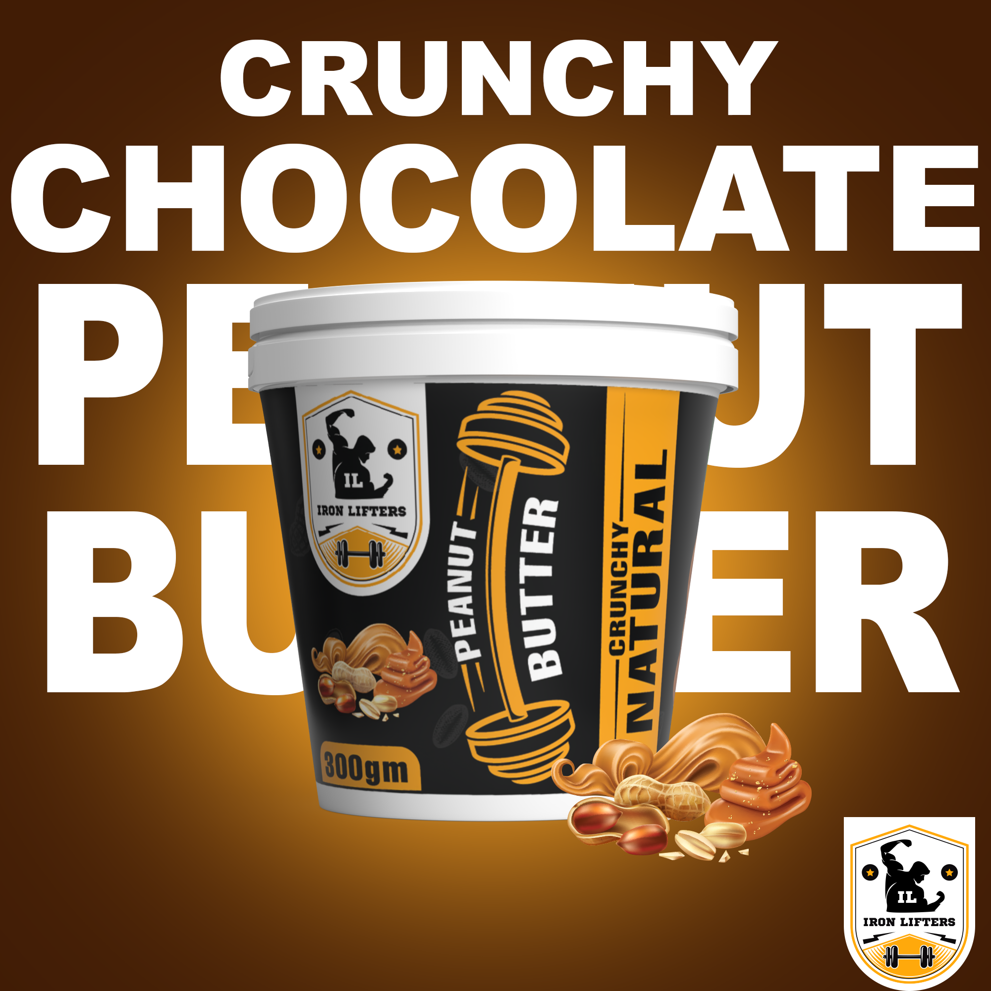 IRON LIFTERS High Protein All Natural Roasted Peanuts Butter Super Crunchy Unsweetened| No Added Sugar, Salt, or Hydrogenated Oils | 300 gm (Size 300 gm, Flavor Unflavoured Crunchy 300gm)