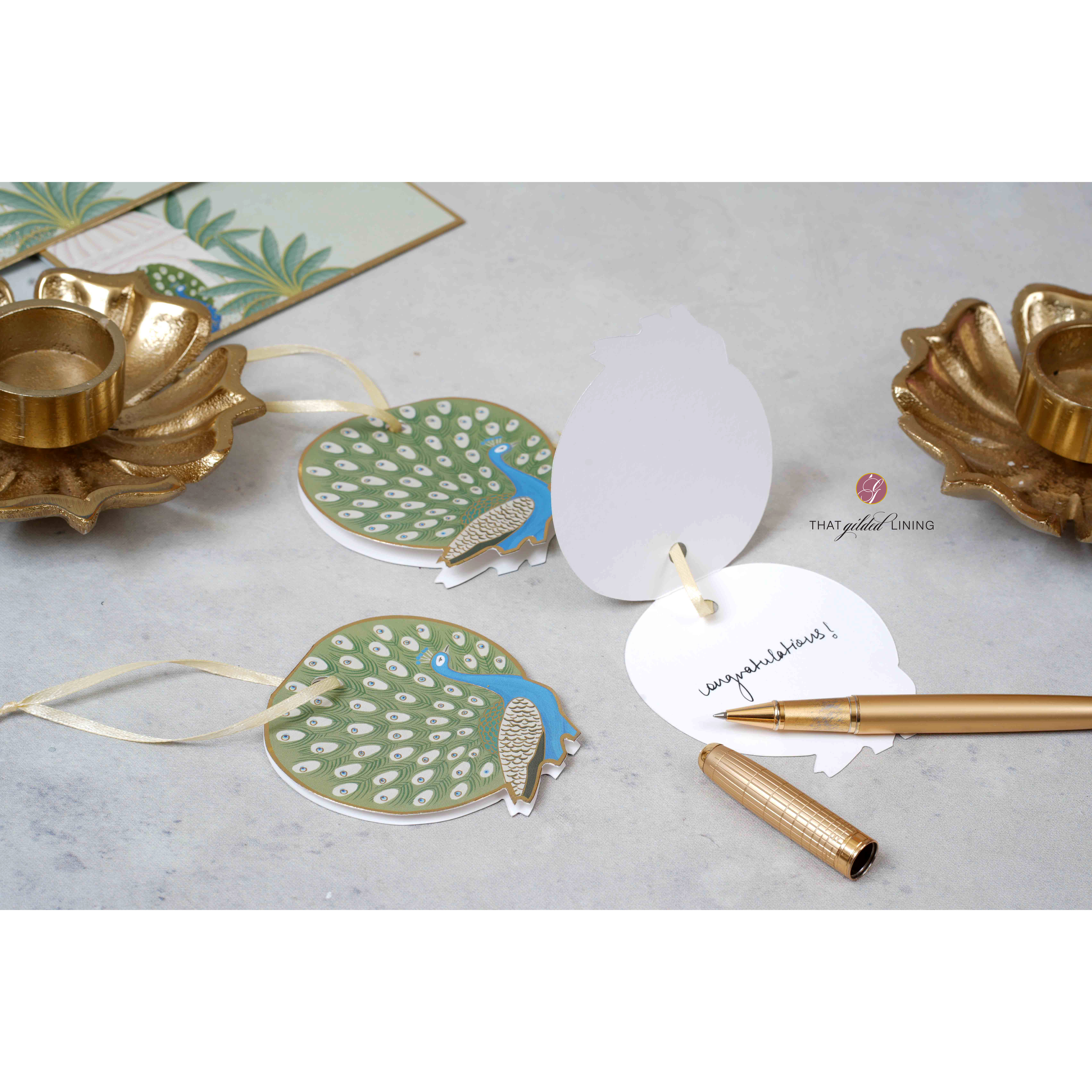 Folded Tags- Udaipur - Gilded Peacock- Pack of 20