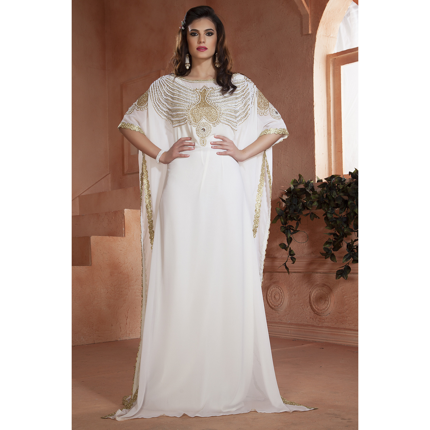 white kaftan dress