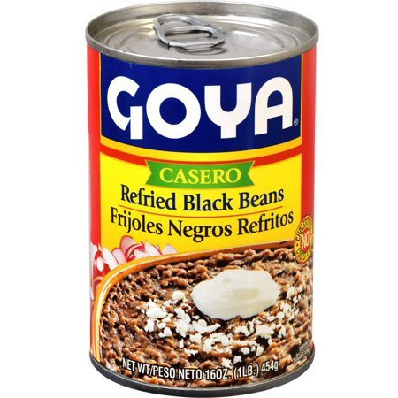 Case of 12 - Goya Black Refried Beans Vegan - 16 Oz (454 Gm)