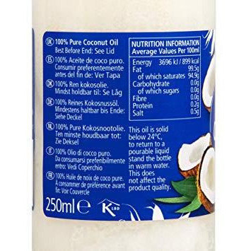 KTC Coconut Oil Glass Bottle - 250 Ml (8.45 Fl Oz)